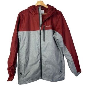 Columbia Gray & Red Hooded Ring Tail Ridge Full Zip Waterproof Jacket S